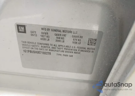 2014 Chevrolet Cruze Ls Manual z USA, uszkodzony, nr VIN 1G1PB5SH9E7182278